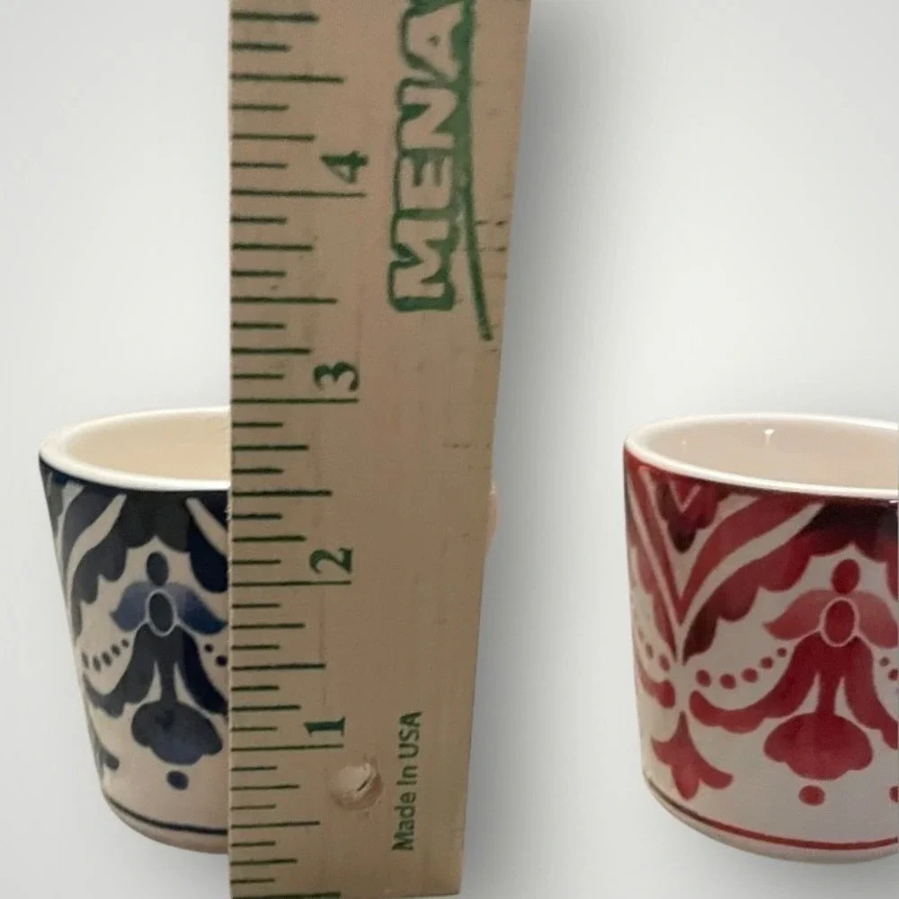 Sur La Table Mugs Set‎ of 2 Blue Red Damask Ironstone Espresso French Country